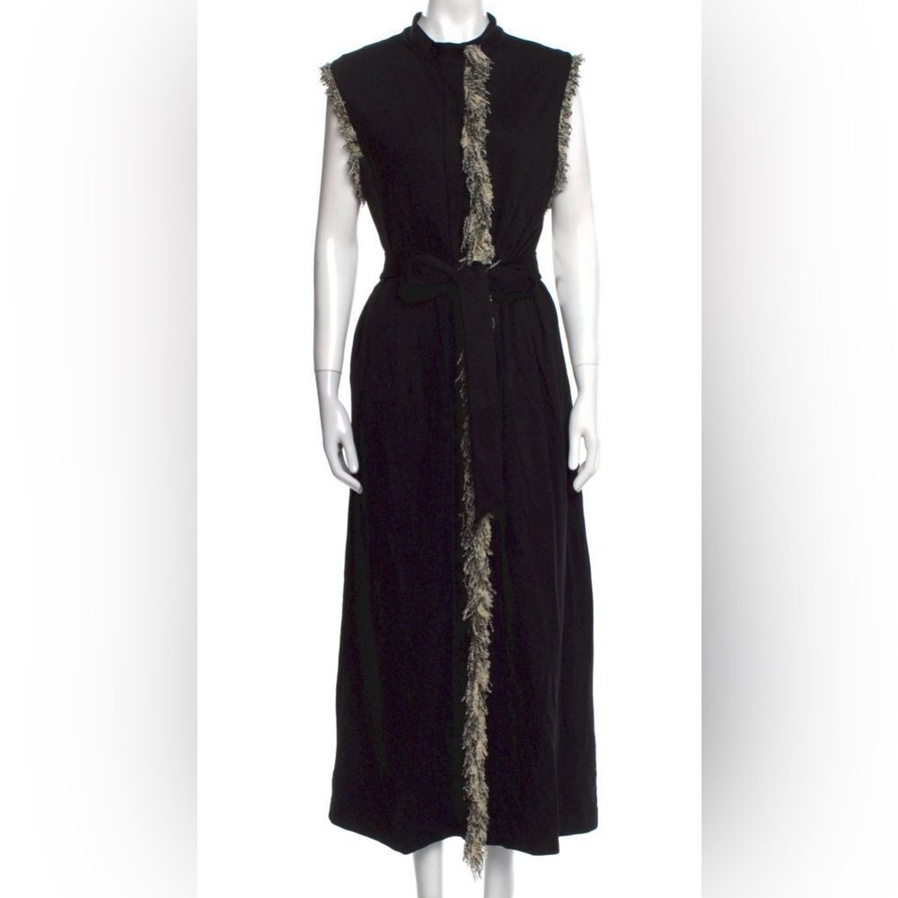 Elegant Black Sleeveless Dress with Fringe Detail